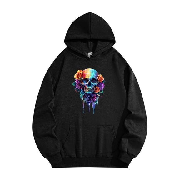 Fartey Oversized Hoodie for Men Women Funny Halloween Graphic Fleece Sweatshirts Casual Loose Long Sleeve Pullover Hooded Sweatshirt with Pockets Black 2XL