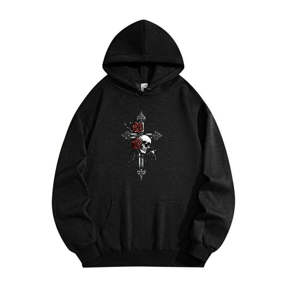Fartey Oversized Hoodies for Men Trendy Halloween Graphic Hooded Sweatshirts Fall Winter Long Sleeve Drawstring Hoodie Lightweight Soft Cotton Sweatshirt Black XL
