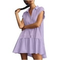 thumbnail image 1 of Fartey Oversized Patchwork Mini Dresses for Women Summer Button Down V Neck Dress Loose Short Sleeve Lapel Collar Sundress Fashion Solid Color Sundresses Purple XL, 1 of 8