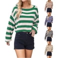 thumbnail image 1 of Fartey Oversized Striped Cropped Sweaters for Women Trendy Colorblock Knitted Sweater Loose Casual Long Sleeve Crewneck Pullover Tops Blue M, 1 of 4