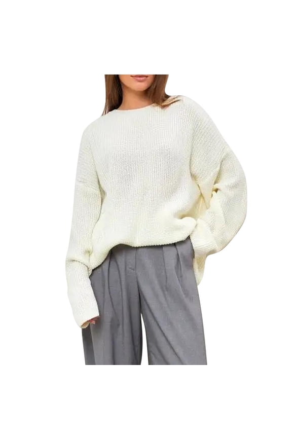 Oversized Sweater for Women Baggy Batwing Long Sleeve Knitted Sweaters Soft Comfy Crew Neck Pullover Tops Fashion Simple Solid Color Jumper Tops