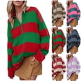 thumbnail image 1 of Fartey Oversized Sweaters for Women Fall Half Zipper Turtleneck Sweater Fashion Striped Color Block Sweaters Loose Fit Long Sleeve Pullover Tops Coffee L, 1 of 8
