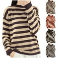 thumbnail image 1 of Fartey Oversized Sweaters for Women Trendy Striped Knit Sweater Cozy Fall Crew Neck Pullover Tops Loose Fit Winter Long Sleeve Sweater Blue L, 1 of 4