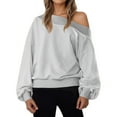 thumbnail image 1 of Fartey Oversized Sweatshirts for Women Trendy Off The Shoulder Sweatshirt Loose Casual Solid Color Long Sleeve Crew Neck Pullover Tops Gray M, 1 of 8