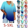 thumbnail image 1 of Fartey Oversized T Shirts for Women Loose Fit Short Sleeve V Neck Shirt Fashion Gradient Graphic Tees Plus Size Summer Casual Tshirts Navy S, 1 of 7