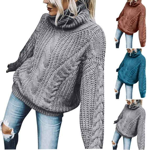 Fartey Oversized Turtleneck Sweaters for Women Chunky Cable Knit Pullover Sweater Solid Color Fall Long Sleeve Sweaters Loose Fit Winter Warm Jumper Sweater Coffee 3XL