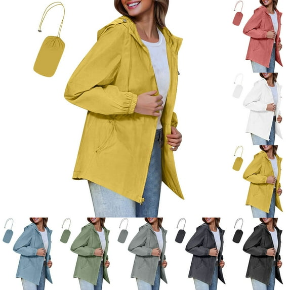 Fartey Packable Rain Jackets for Women Lightweight Comfy Waterproof Raincoat Outdoor Travel Hiking Travel Hooded Portable Rain Coat Navy 2XL