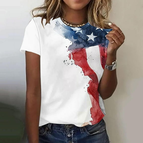 Fartey Patriotic Shirt for Women 4th of July Crew Neck T Shirts Independence Day Graphic Tees Soft Comfy Short Sleeve Tops Dressy Casual Holiday Tshirts Multicolor XXL