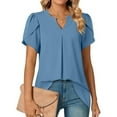 thumbnail image 1 of Fartey Petal Sleeve Shirts for Women Elegant V Neck Short Sleeve Tops Loose Flowy Summer Solid Color Tshirts Business Casual Work Blouses Blue M, 1 of 4