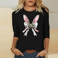thumbnail image 1 of Fartey Plus Size 3/4 Sleeve Shirts for Women 2025 Trendy Easter T Shirts Cute Graphic Tees Slim Fit Summer Crew Neck Tunic Tops Dressy Casual Holiday Tshirt Black S-5XL, 1 of 6