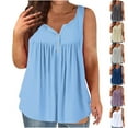 thumbnail image 1 of Fartey Plus Size Button Up Tank Tops for Women Summer Sleeveless Shirt Dressy Casual V Neck Tunics Loose Flowy Solid Color Pleated Undershirt Blue XXXXL, 1 of 6