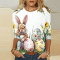 thumbnail image 1 of Fartey Plus Size Easter Day Shirts for Women 2025 Summer 3/4 Sleeve Crewneck Tunic Tops Fashion Cute Bunny Eggs Graphic Tees Dressy Casual Holiday T Shirts Multicolor S-5XL, 1 of 5