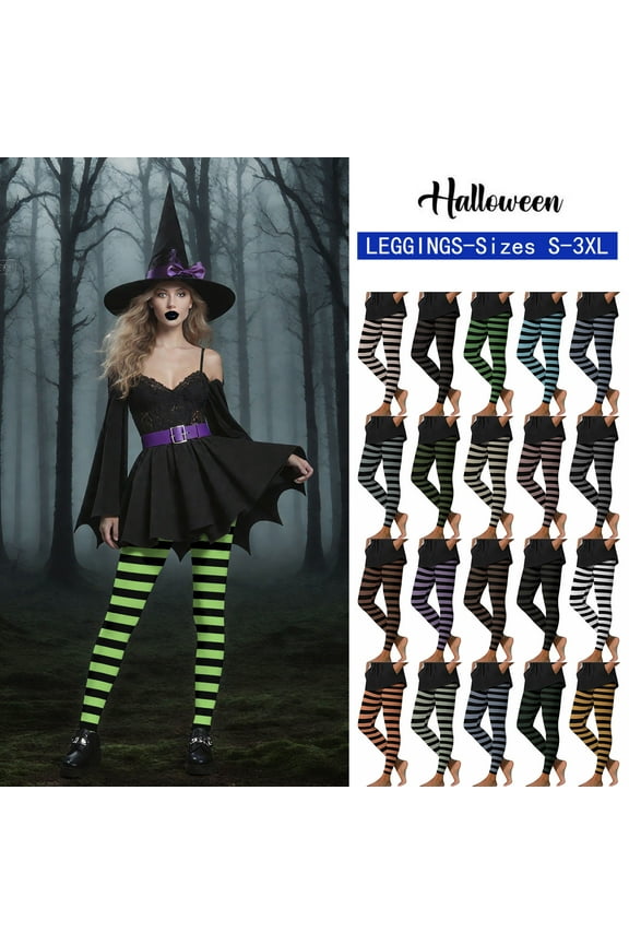 Plus Size Halloween Leggings for Women Funny Striped Print High Waisted Yoga Pants Soft Stretchy Gym Athletic Running Pant Green XL