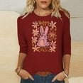 thumbnail image 1 of Fartey Plus Size Happy Easter Shirts for Women 2025 Trendy Crew Neck 3/4 Sleeve Tunic Tops Cute Bunny Printed Graphic Tees Dressy Casual Holiday Blouses Wine S-5XL, 1 of 6