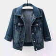 thumbnail image 1 of Fartey Plus Size Jean Jacket for Women Trendy Casual 3/4 Sleeve Short Denim Jacket Basic Lapel Button Down Cropped Coat with Pockets 2025, 1 of 3