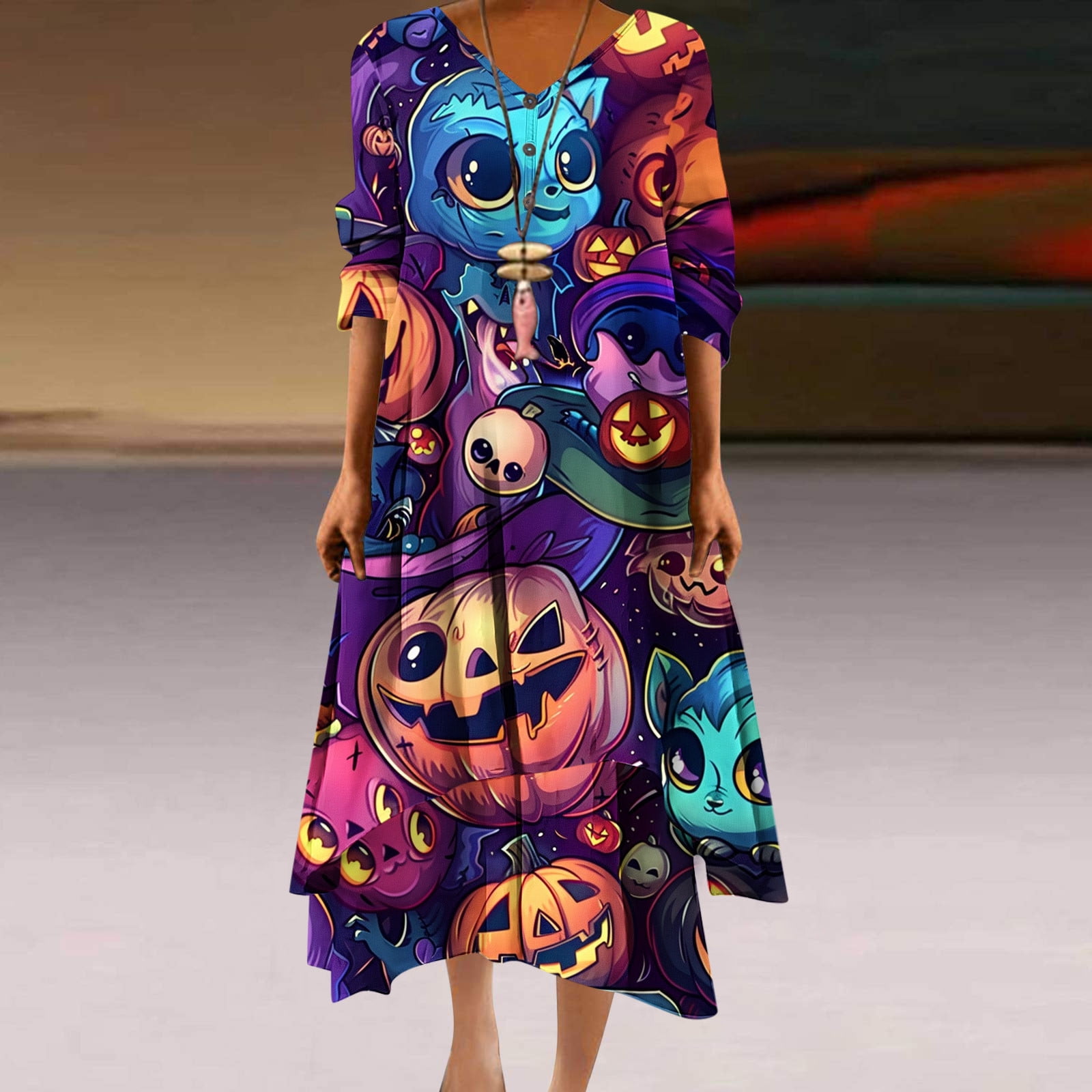 Fartey Plus Size Maxi Dresses for Women 2025 Funny Halloween