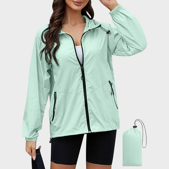 Fartey Plus Size Rain Jacket for Women Lightweight Waterproof Windbreaker Jacket Packable Long Sleeve Hooded Rain Coats with Pockets