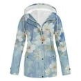 thumbnail image 1 of Fartey Plus Size Rain Jackets for Women Clearance Full Zip Floral Jacket Fall Warm Fleece Lined Hooded Coats Slim Fit Long Sleeve Travel Windbreaker with Pockets, 1 of 3