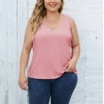thumbnail image 1 of Fartey Plus Size Ribbed Tank Tops for Women Trendy Elegant V Neck Sleeveless Shirts Solid Color Summer Camis Top Soft Workout Tanks Pink XXL, 1 of 7