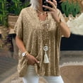 thumbnail image 1 of Fartey Plus Size Sequin Tops for Women Trendy Elegant V Neck T Shirts Oversized Summer Short Sleeve Blouses Casual Loose Club Party Shirts Gold M, 1 of 5