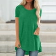 thumbnail image 1 of Fartey Plus Size Summer Blouses for Women Loose Fit Long Tunic Tops Dressy Casual Short Sleeve Crew Neck T Shirts Soft Comfy Solid Color Shirts Green XL, 1 of 5
