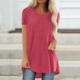 thumbnail image 1 of Fartey Plus Size Summer Blouses for Women Loose Fit Long Tunic Tops Dressy Casual Short Sleeve Crew Neck T Shirts Soft Comfy Solid Color Shirts Hot Pink XXXL, 1 of 5