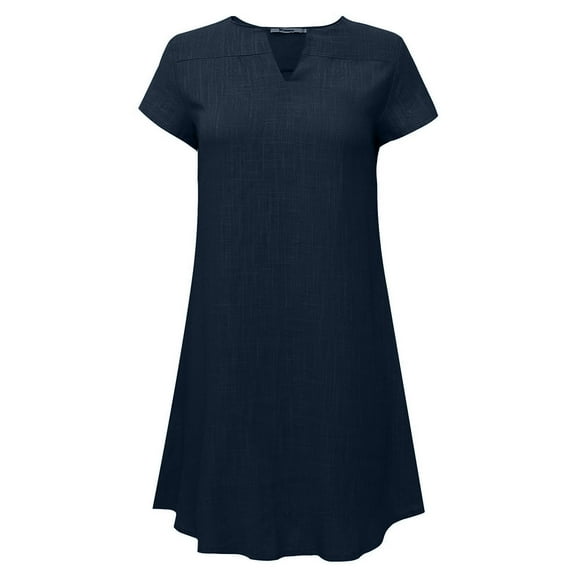 Fartey Plus Size Summer Cotton Linen Dresses for Women 2025 Loose Casual V Neck Short Sleeve Mini Dresse Lightweight Breathable Beach Vacation Dress Dark Blue XXXXXL