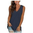 thumbnail image 1 of Fartey Plus Size Summer Tank Tops for Women Elegant V Neck Sleeveless Shirt Casual Loose Fit Solid Color Tanks Soft Comfy Daily Undershirts Dark Blue XXXXL, 1 of 3