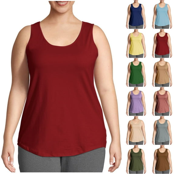 Fartey Plus Size Tank Tops for Women 2025 Summer Scoop Neck Camis Top Loose Casual Sleeveless Shirts Fashion Solid Color Beach Vacation Tanks Gray XL