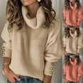 thumbnail image 1 of Fartey Plus Size Turtleneck Sweaters for Women Oversized Fall Long Sleeve Crewneck Pullover Sweater with Button Fashion Solid Color Ribbed Knit Sweaters Khaki L, 1 of 1