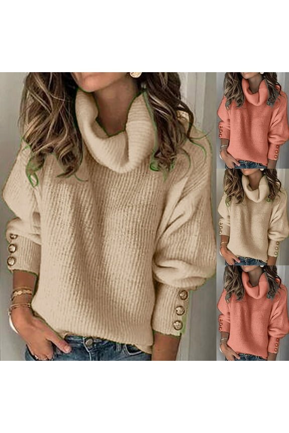Plus Size Turtleneck Sweaters for Women Oversized Fall Long Sleeve Crewneck Pullover Sweater with Button Fashion Solid Color Ribbed Knit Sweaters Wine 2XL