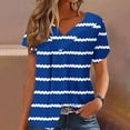 thumbnail image 1 of Fartey Plus Size V Neck Tops for Women Trendy Striped Print Short Sleeve T Shirts Loose Fit Daily Tees Soft Lightweight Summer Casual Blouses Blue S-5XL, 1 of 5