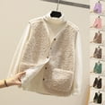 thumbnail image 1 of Fartey Plus Size Women Sherpa Vest Dressy Casual Button Up Jacket Vest Loose Fit Sleeveless Fleece Coat Winter Solid Color Gilet with Pockets Gray 4XL, 1 of 4
