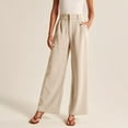 thumbnail image 1 of Fartey Plus Size Womens High Waist Work Pants Slim Straight Leg Stretchy Waist Business Casual Pants Summer Solid Color Button Wide Leg Trousers with Pockets,Beige,3XL-5XL, 1 of 6