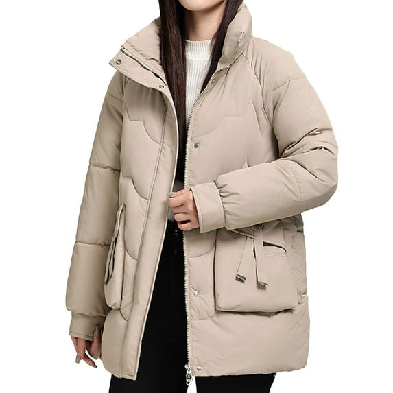 Fartey Plus Size Womens Hooded Puffer Coat Oversized Quilted Down Jacket Fall Winter Full Zip Warm Coats Loose Fit Solid Color Long Sleeve Thick Outerwear with Pockets
