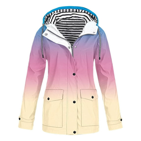 Fartey Plus Size Womens Rain Jacket with Hood Waterproof Lightweight Long Sleeve Raincoat Zip Up Travel Hiking Windbreaker Fall Outdoor Trench Coat with Pockets