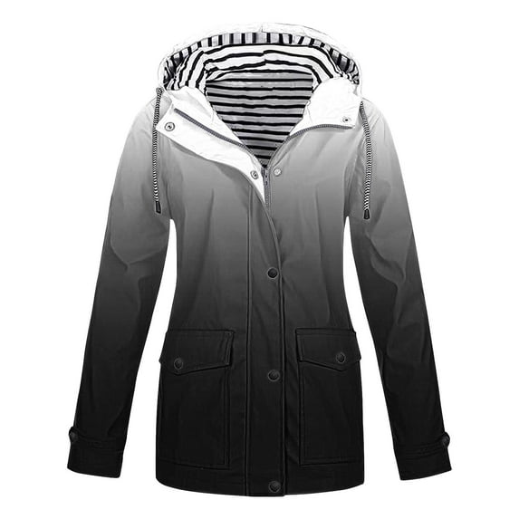 Fartey Plus Size Womens Rain Jacket with Hood Waterproof Lightweight Long Sleeve Raincoat Zip Up Travel Hiking Windbreaker Fall Outdoor Trench Coat with Pockets