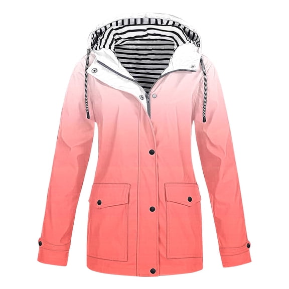 Fartey Plus Size Womens Rain Jacket with Hood Waterproof Lightweight Long Sleeve Raincoat Zip Up Travel Hiking Windbreaker Fall Outdoor Trench Coat with Pockets