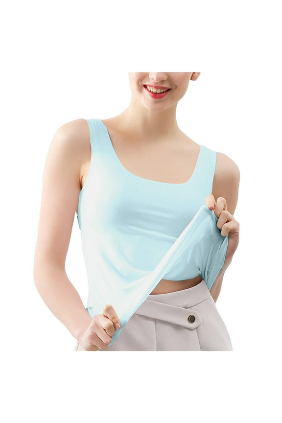 Plus Size Womens Seamless Ice Silk Pajamas Square Neck Sleeveless Tank Tops Fashion Simple Solid Color Nightshirt Sky Blue 2XL