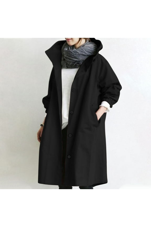 Plus Size Womens Trench Jackets Lightweight Winter Long Rain Jacket Oversized Button Down Jackets Classic Long Sleeve Lapel Outerwear with Pockets Black XXXXL
