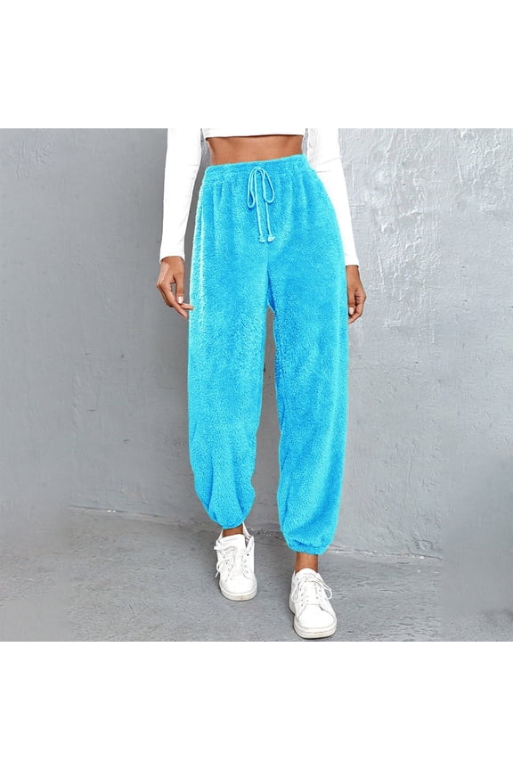 Plus Size Womens Warm Fleece Sweatpants Fashion Casual Winter Fuzzy Plush Beam Feet Pants Drawstring Athletic Joggers Pants Home Loungwear Trousers,3XL