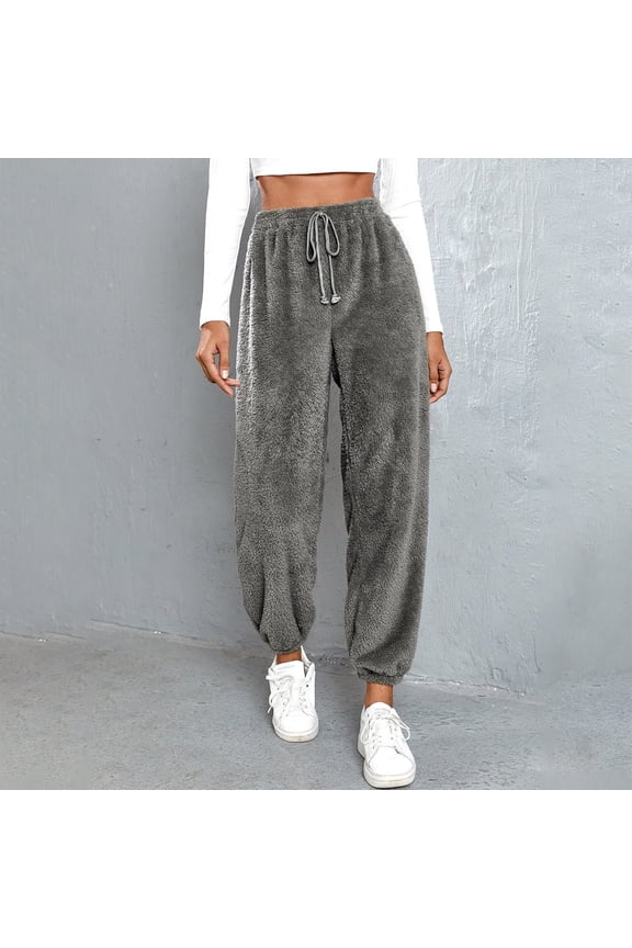 Plus Size Womens Warm Fleece Sweatpants Fashion Casual Winter Fuzzy Plush Beam Feet Pants Drawstring Athletic Joggers Pants Home Loungwear Trousers,3XL