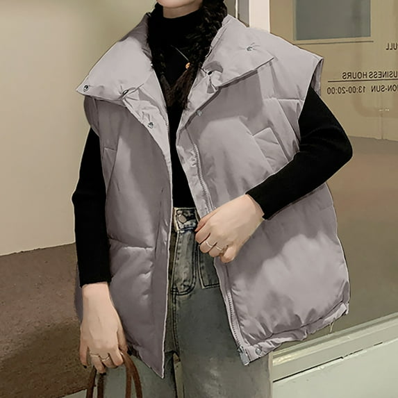 Fartey Plus Size Womens Winter Puffer Vest Oversized Quilted Stand Collar Zip Up Padded Gilet Coat with Pockets Solid Color Sleeveless Warm Coats