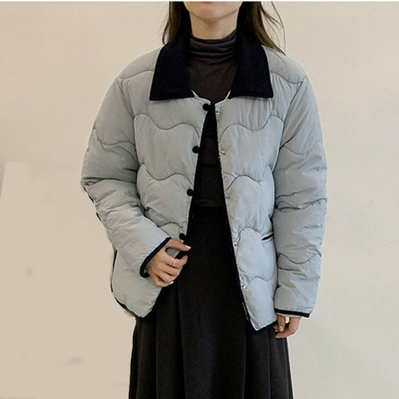 Fartey Puffer Coat for Women Lightweight Quilted Jacket Dressy Casual Button Lapel Coats with Pockets Winter Long Sleeve Warm Outerwear