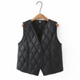 thumbnail image 1 of Fartey Quilted Vests for Women Plus Size Loose Casual Sleeveless Solid Color Gilet Coat with Pockets Fashion Winter Button Down V Neck Vests, 1 of 8