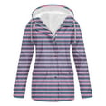 thumbnail image 1 of Fartey Rain Jacket for Women Trendy Striped Climbing Raincoats Plus Size Waterproof Outdoor Fleece Lined Hooded Rain Coat Full Zip Travel Windbreaker with Pockets, 1 of 3
