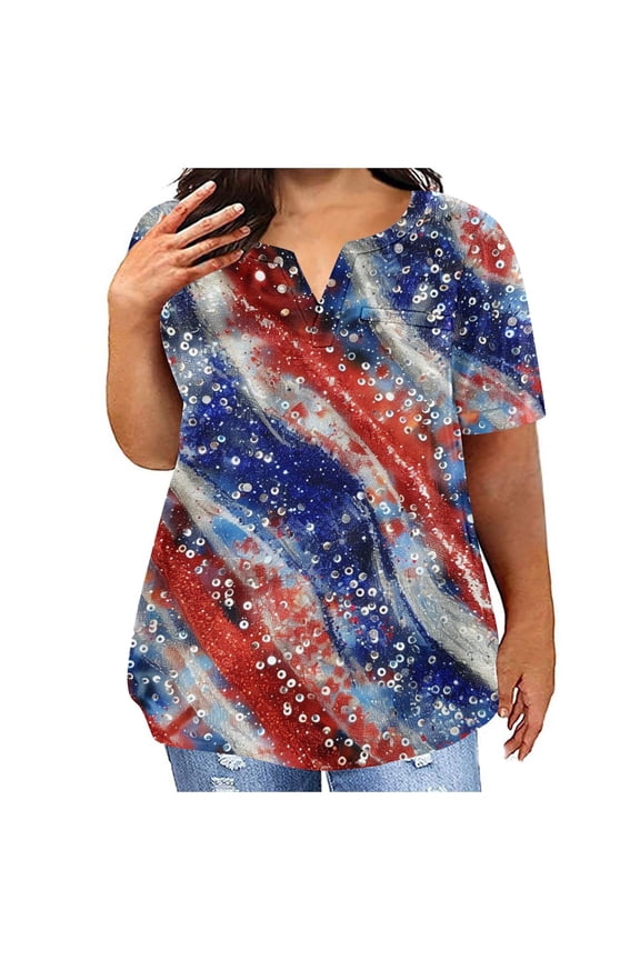 Red White Blue Shirts for Women Plus Size Short Sleeve V Neck Tops 4th of July Patriotic T Shirts Independence Day Graphic Tees Soft Comfy Holiday Tshirt Blue XXXL