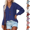 thumbnail image 1 of Fartey Ribbed Knit Sweaters for Women Elegant Button V Neck Pullover Sweater Solid Color Fall Winter Long Sleeve Sweaters Casual Relaxed Fit Jumper Tops Brown 3XL, 1 of 9