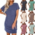 thumbnail image 1 of Fartey Ribbed Mini Tshirt Dresses for Women Casual Summer Crewneck Short Sleeve Dress Loose Fit Vacation Dress with Pockets Mint Green 2XL, 1 of 8
