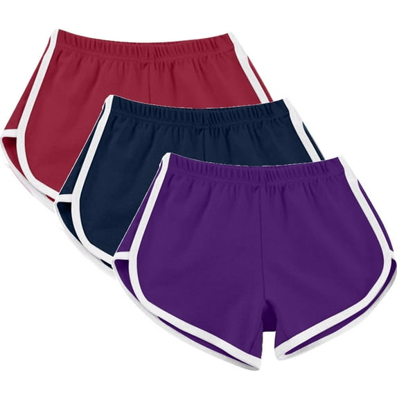 Fartey Running Shorts for Women 3 Pack Yoga Workout Shorts 2024 Summer Elastic Waisted Sports Shorts Breathable Lightweight Active Beach Shorts